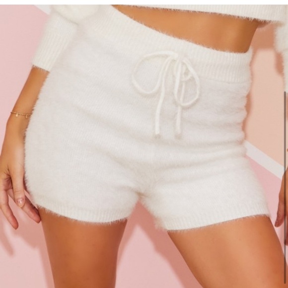 Fuzzy Soft Shorts with drawstring waist in Ivory - Picture 3 of 4